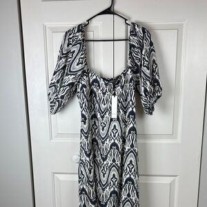 NWT Bagatelle Collection Navy Ikat Print Linen Blend Dress - 12
